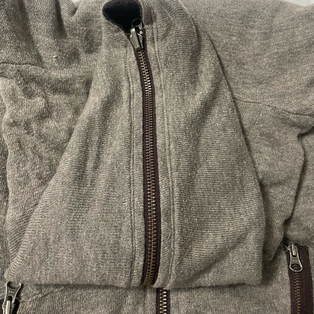 Laurie B. Full Zip Cotton Wool Cashmere Reversible Hoodie Sweater Brown Gray - Picture 11 of 15